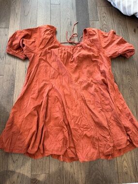 Daily Oractice by Anthropologie Flowy Women's Peasant Tunic Dress in Rust Orange